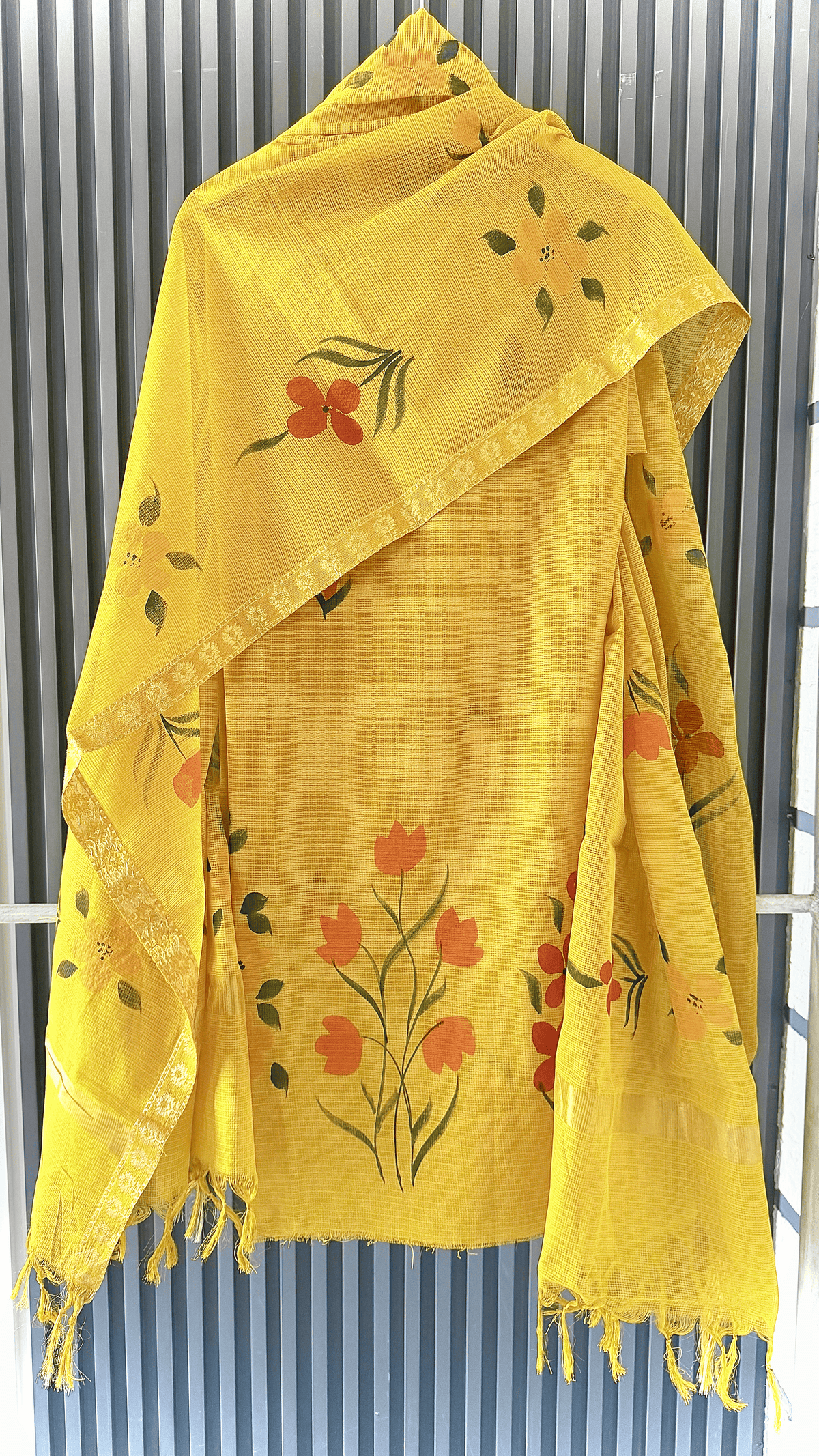 Saffron Bloom Kota Doria Cotton Dress Material