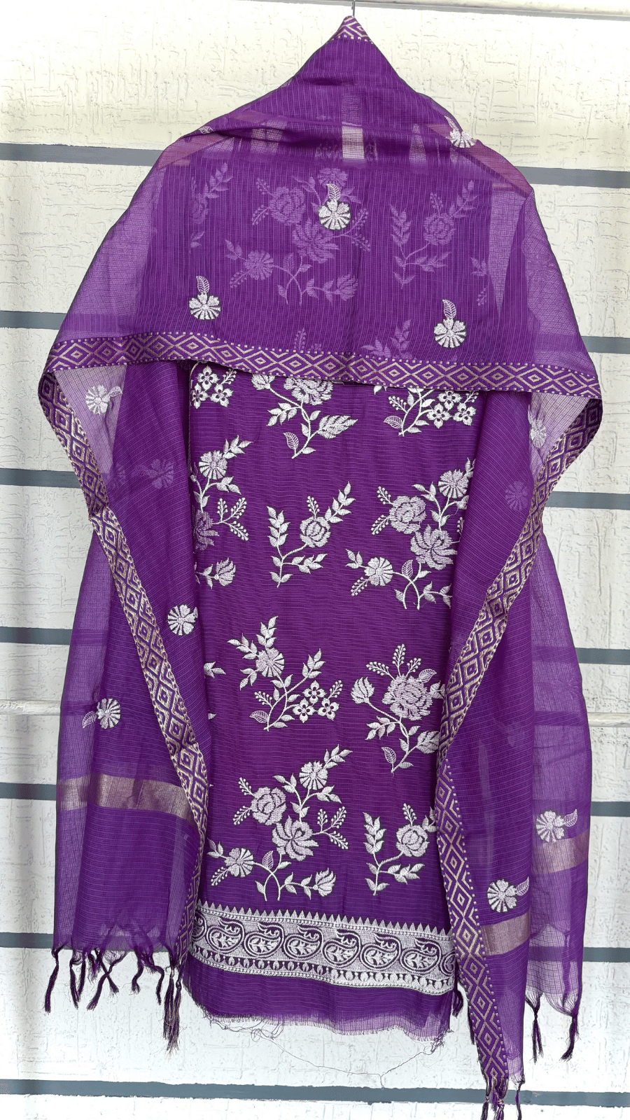 Lavender Wing Embroidery Dress Material