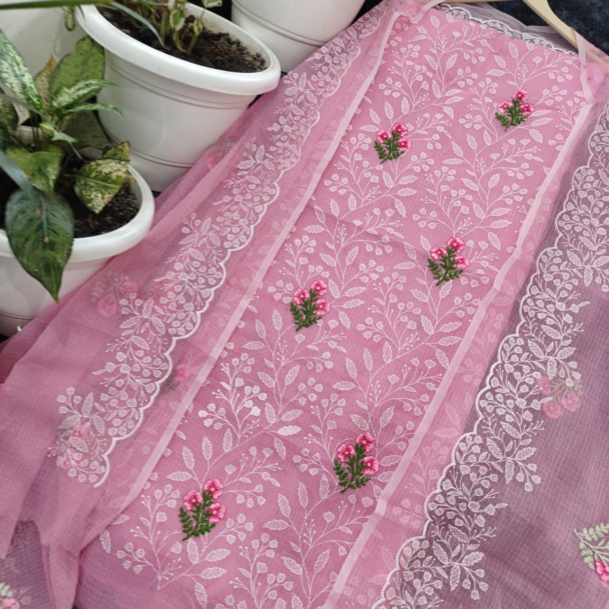 Elegant Baby Pink Floral Dress Material