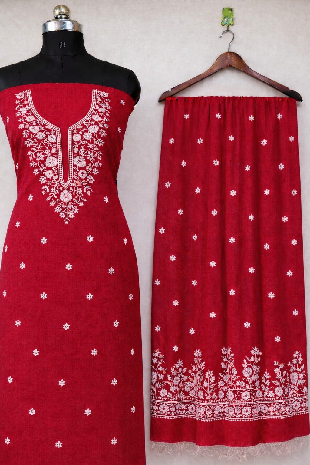 Deep Red Kota Doria Cotton Dress Material