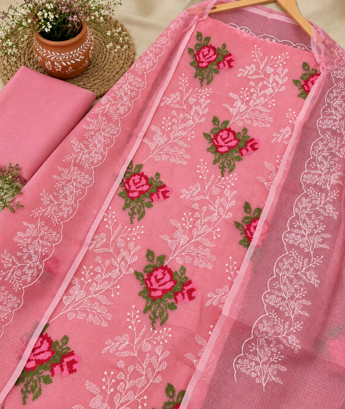 Rose Garden Embroidery Dress Material with Bottom