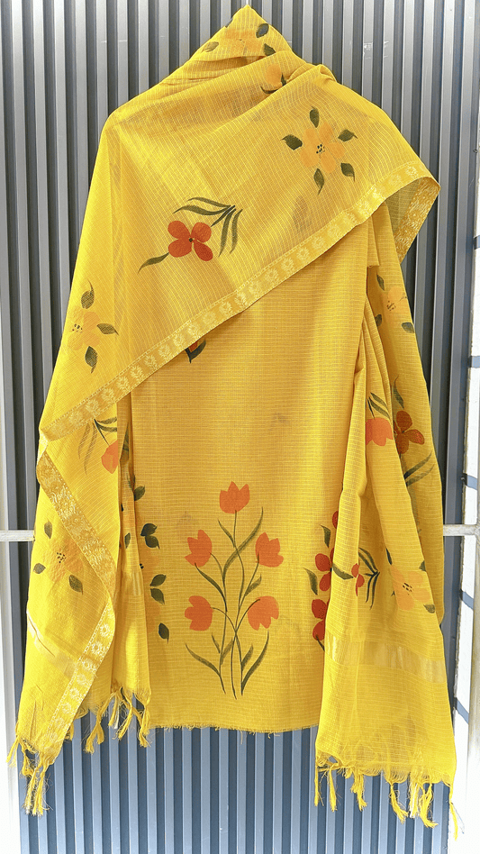 Saffron Bloom Kota Doria Cotton Dress Material