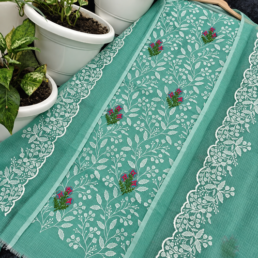 Teal Meadow Embroidery Dress Material with Bottom