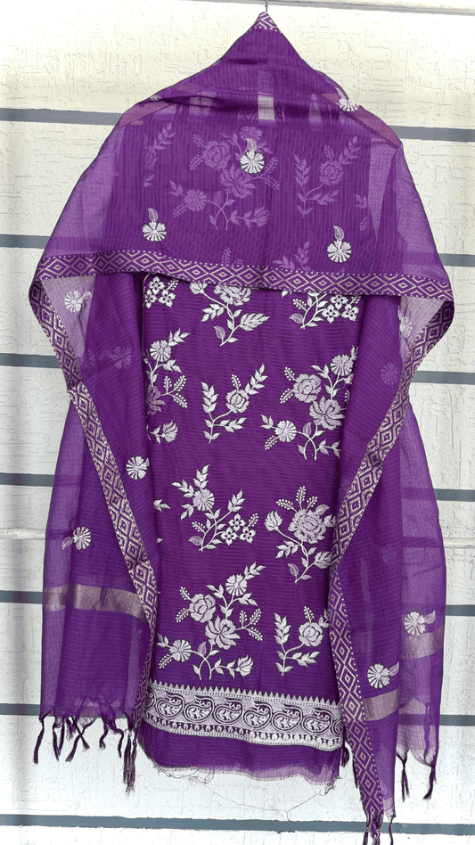 Lavender Wing Embroidery Dress Material