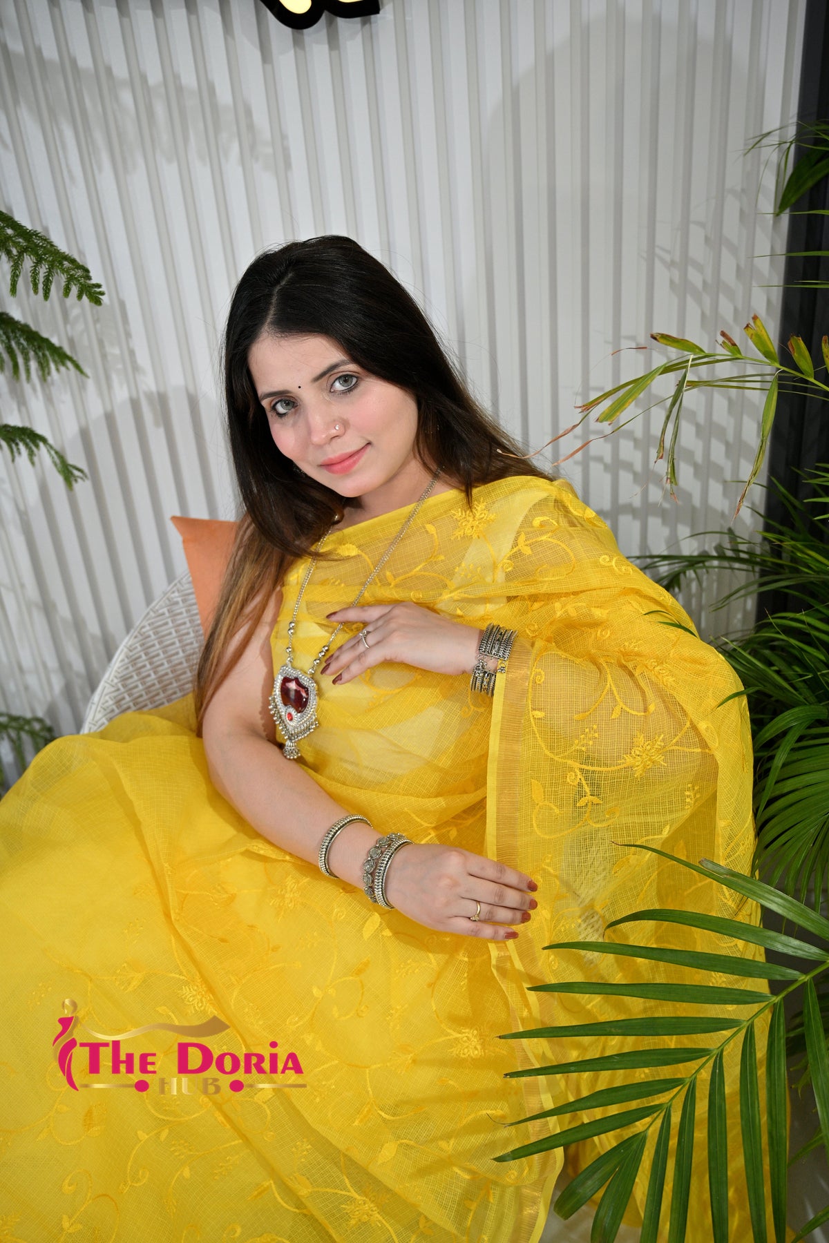 Bright Yellow Kota Doria Saree