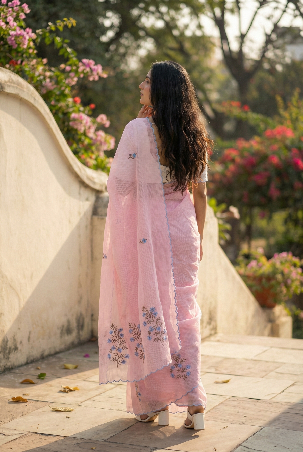 Pink kota doria saree