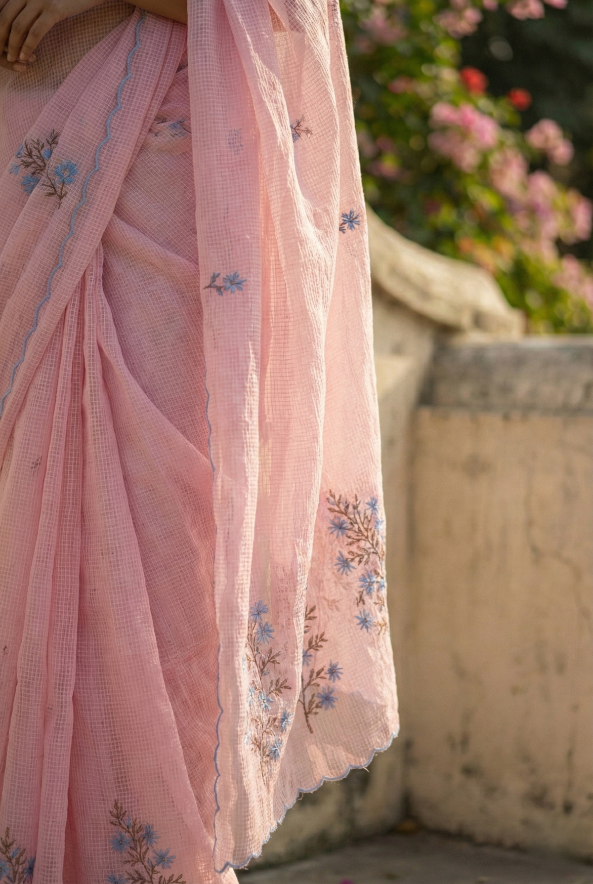 Pink kota doria saree