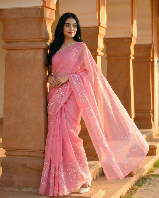 Stunning Pink Kota doria saree