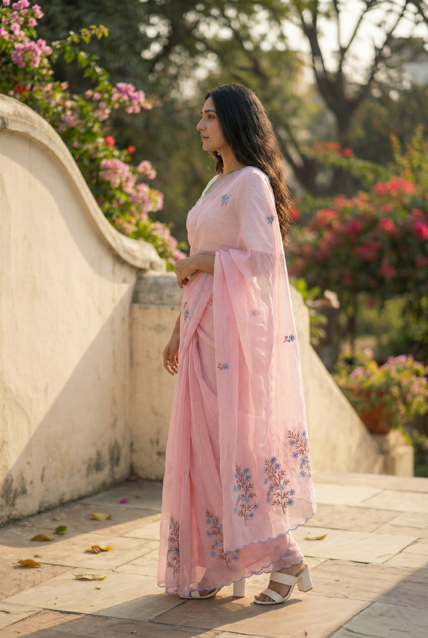 Pink kota doria saree