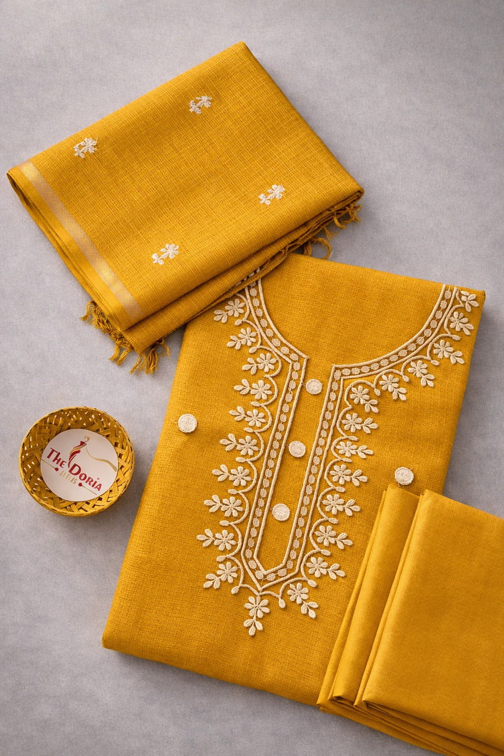 Saffron Bloom Embroidery Dress Material
