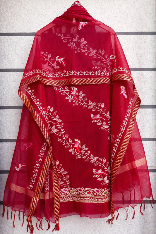 Crimson Bloom Embroidery Dress Material