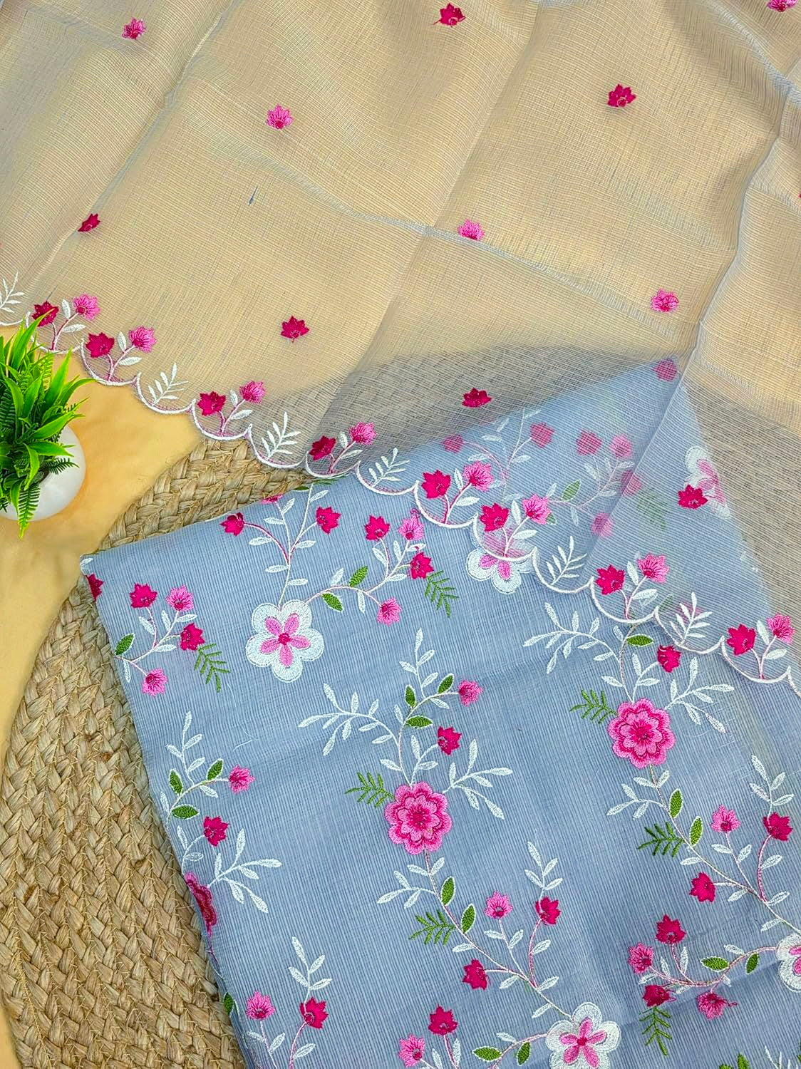 Floral Mist Kota Doria Dress Material with Bottom