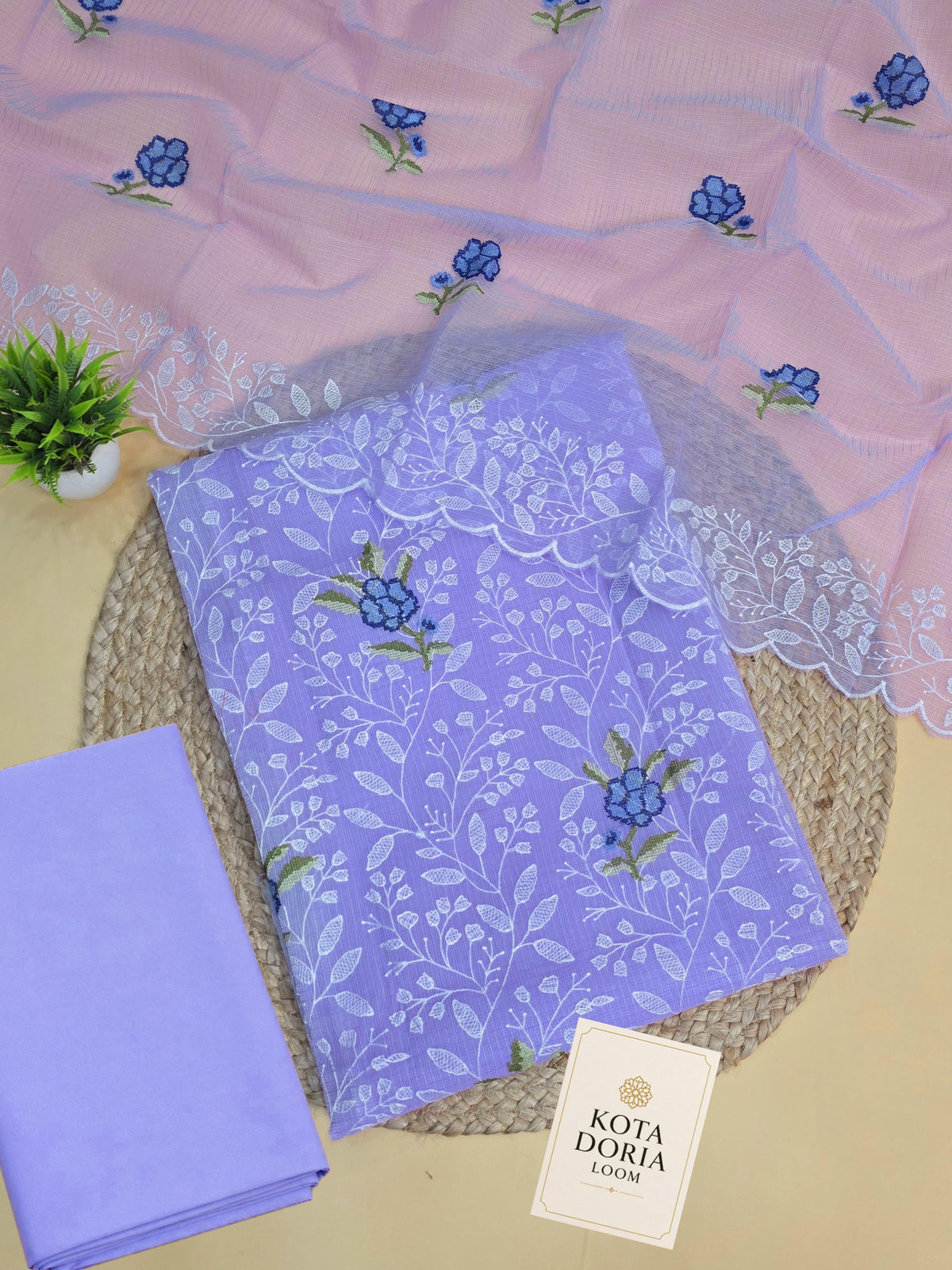 Pastel Charm Embroidery Dress Material with Bottom