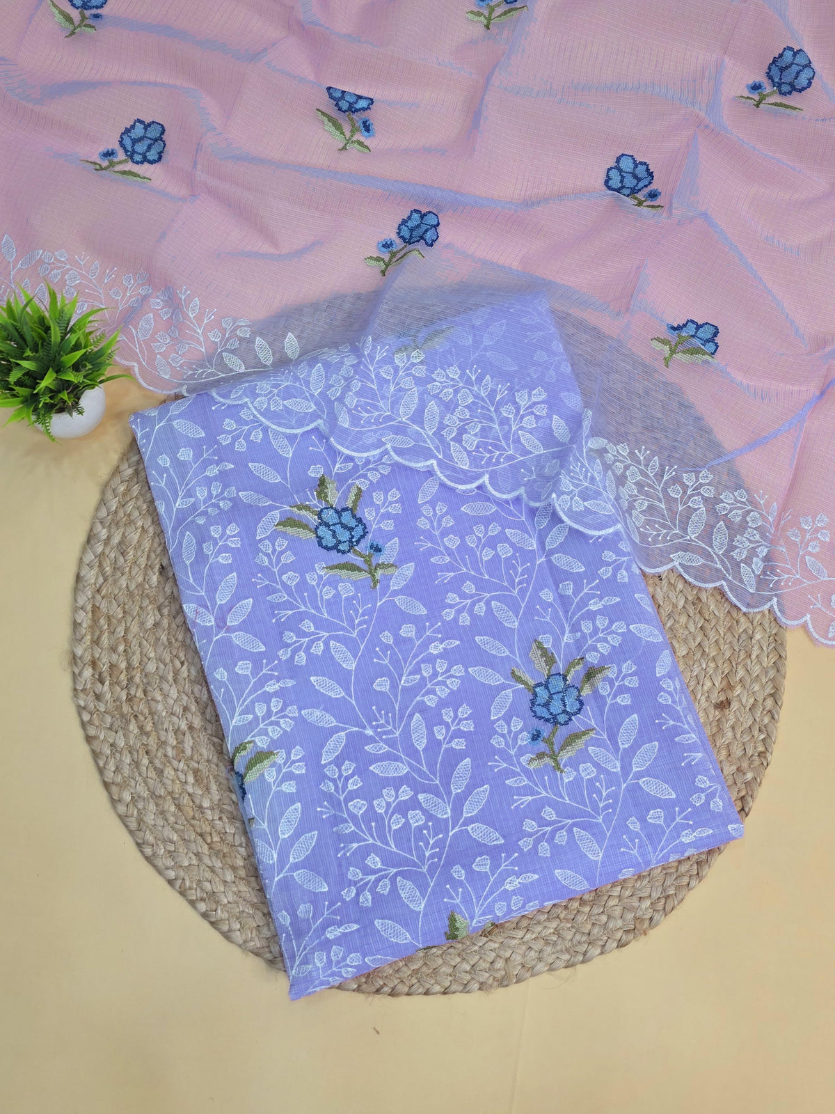 Pastel Charm Embroidery Dress Material with Bottom