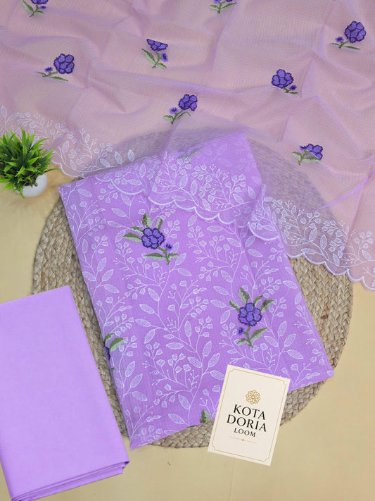Lavender Bloom Embroidery Dress Material with Bottom