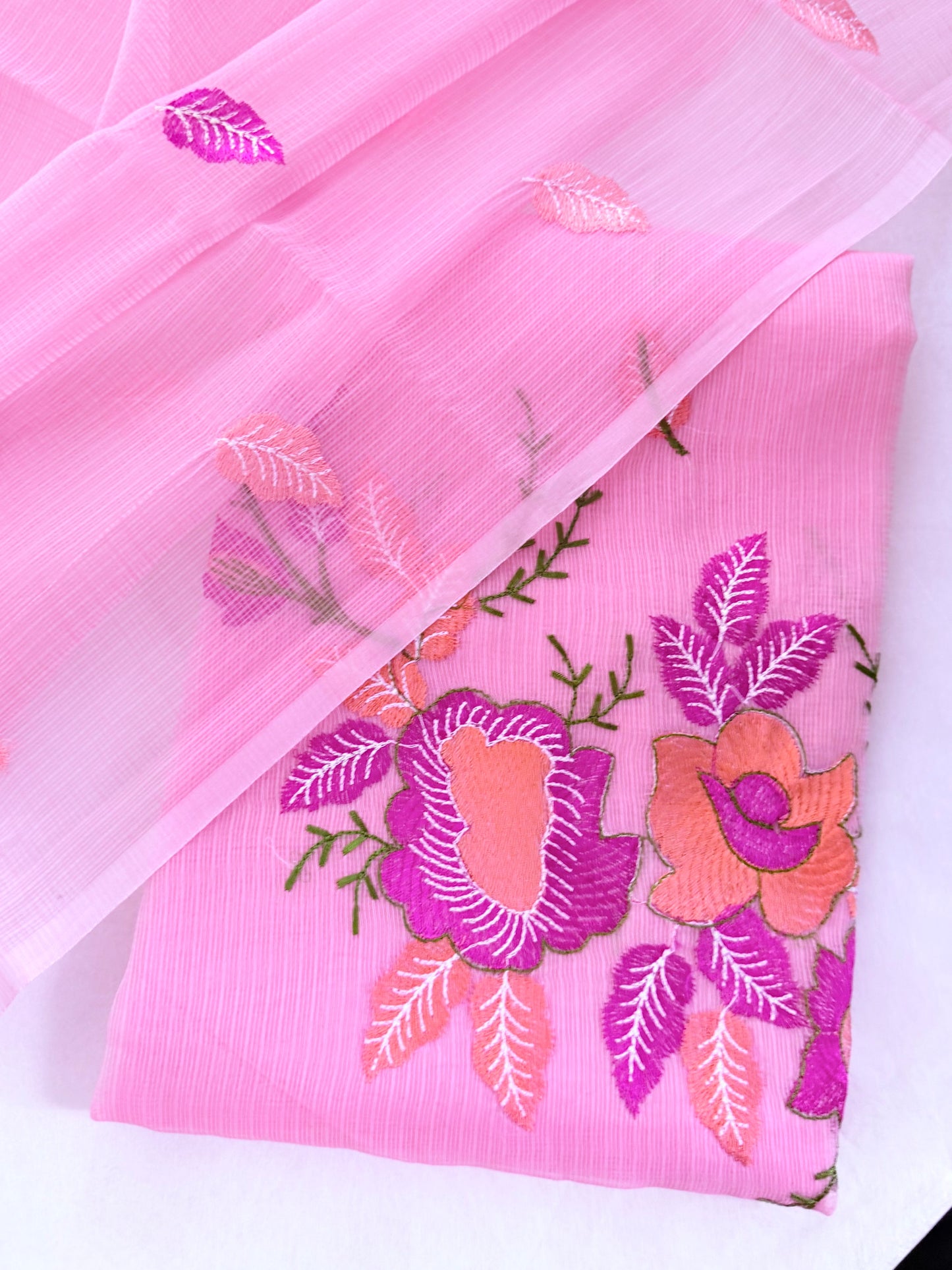 Pink Floral Embroidery Dress Material with Bottom