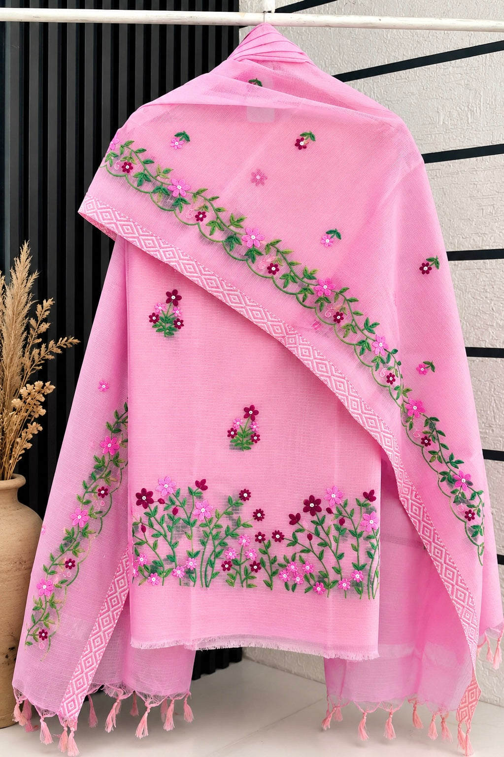 Pink Blossom Embroidery Dress Material