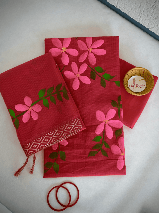 Blush Meadow Kota Doria Cotton Dress Material
