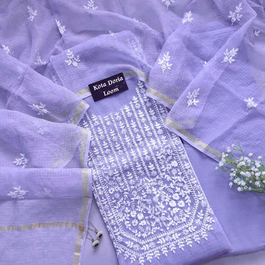 Elegant Lavender Kota Doria Cotton Dress Material