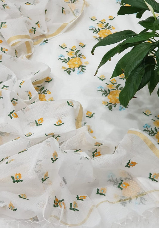 Elegant Florals in Kota Doria Cotton Dress Material