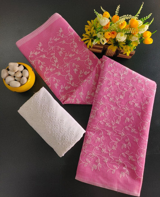 Graceful Pink Kota Embroidered Saree with Blouse