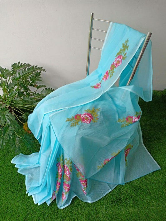 Floral Light Blue Grace Kota Doria Saree