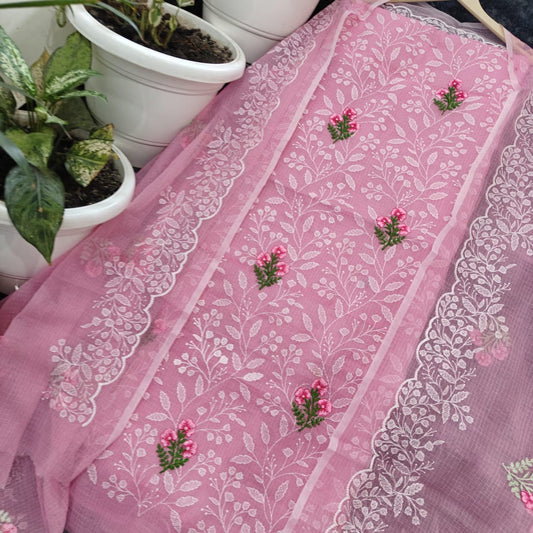 Elegant Baby Pink Floral Dress Material