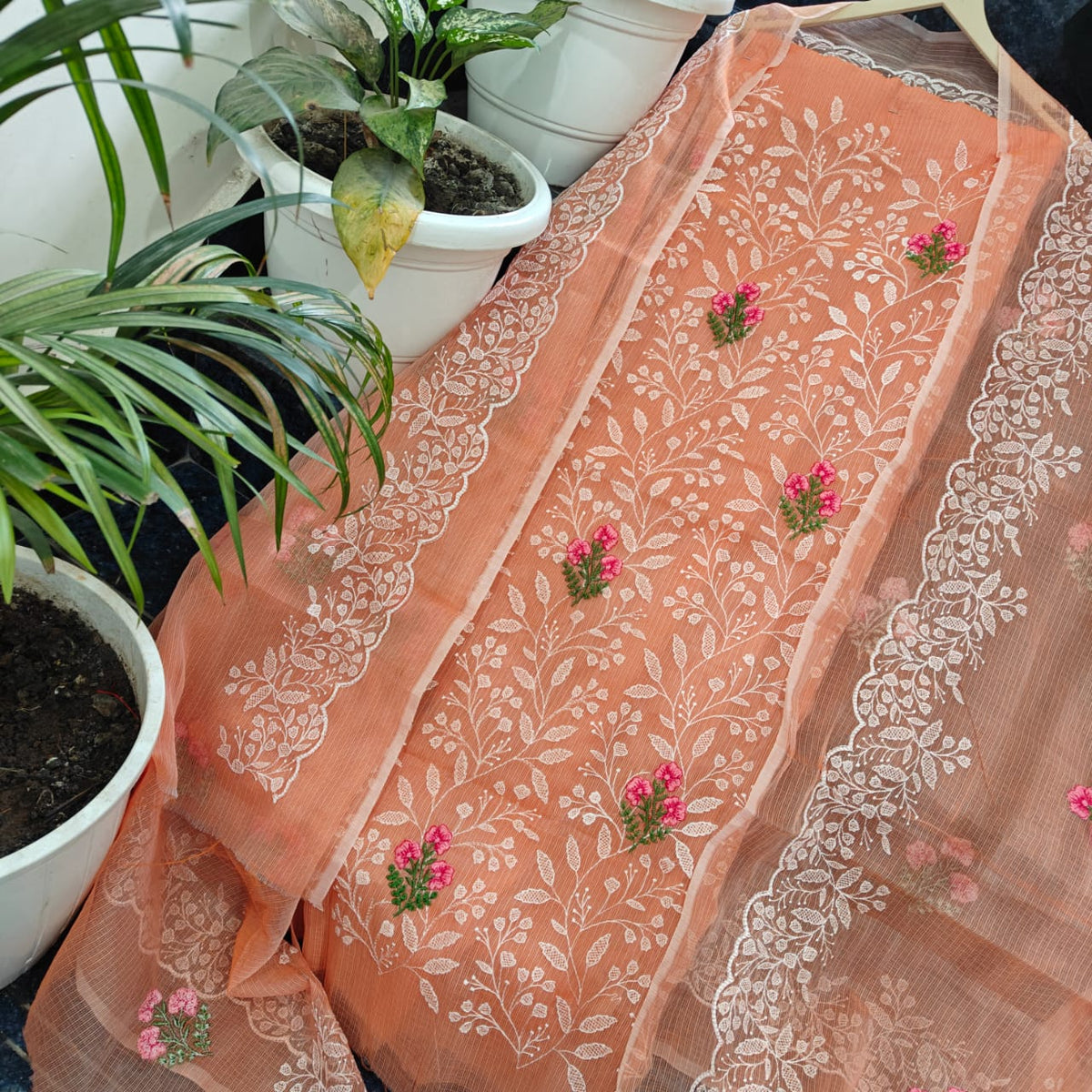 Soft Orange Kota Doria Cotton Dress Material