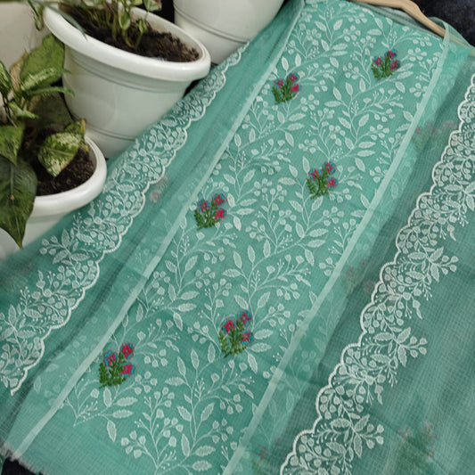 Sea Green Kota Doria Cotton Dress Material