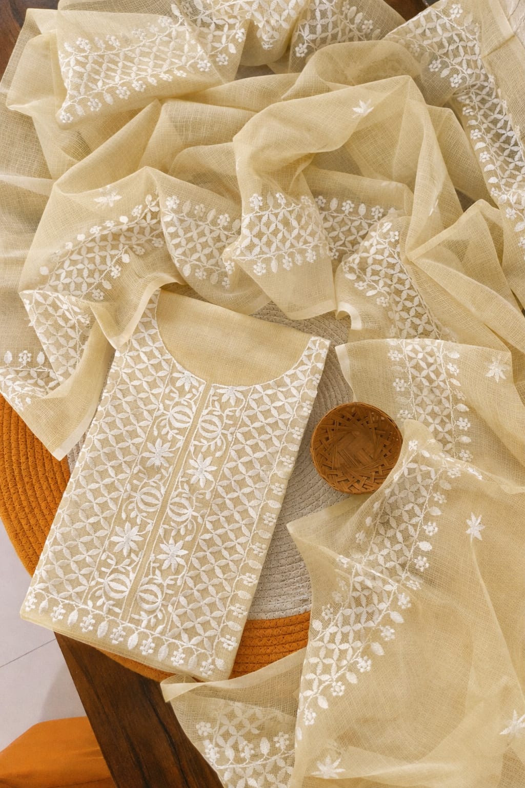 Golden Cream Kota Doria Cotton Dress Material