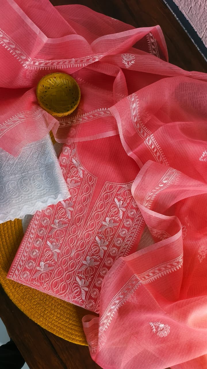 Pink Panel Dress Material with Bottom
