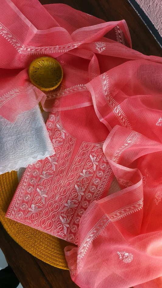 Pink Panel Dress Material with Bottom