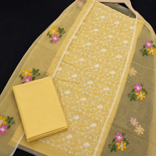 Sunshine Floral Bloom Embroidery Dress Material with Bottom