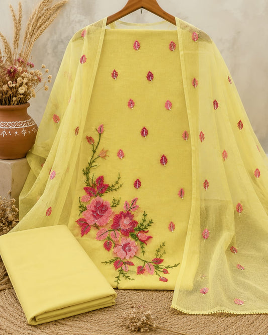 Pastel Sunshine Embroidery Dress Material with Bottom