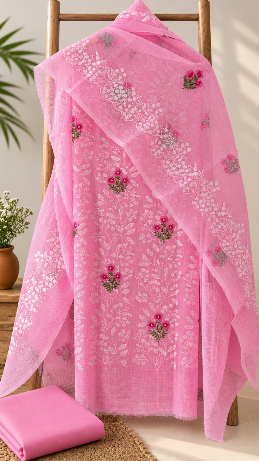 Blush Blossom Embroidery Dress Material with Bottom