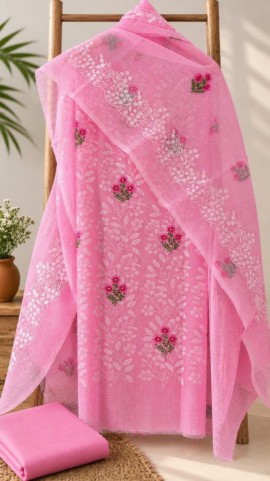 Blush Blossom Embroidery Dress Material with Bottom